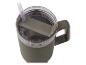 Une tasse isotherme verte avec un couvercle et une paille.