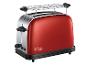 Un grille-pain rouge Russell Hobbs avec un support chauffant.
