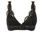 Un soutien-gorge noir en dentelle avec des bretelles larges.