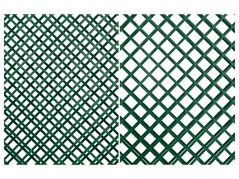 Deux panneaux en treillis vert foncé pour jardin.