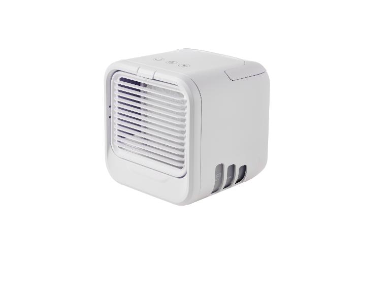 Refroidisseur d'air portable blanc avec grille et boutons de commande