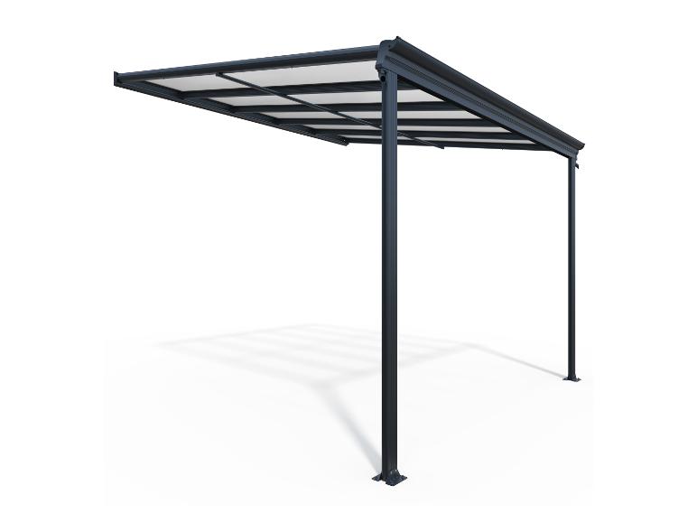 Abri de voiture ou couverture de patio gris foncé avec toit translucide sur fond blanc