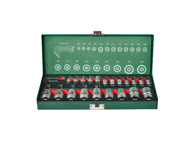 Coffret de douilles Parkside : clés hexagonales et Torx.