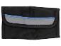 Pochette à outils noire avec bande bleue et grise.