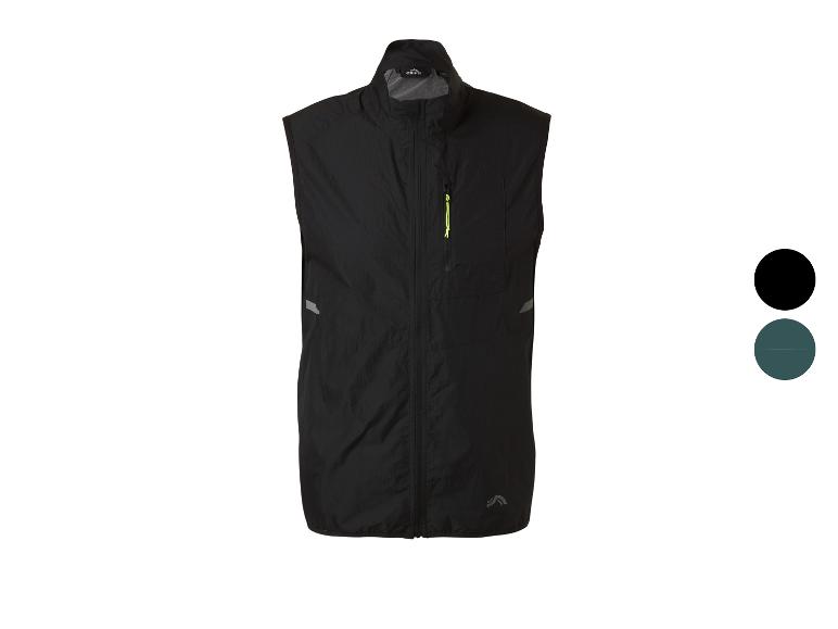 Gilet de sport noir pour homme avec fermeture éclair et détails réfléchissants.