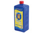 Une bouteille bleue de solution à bulles Pustefix pour enfants.
