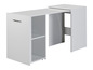Bureau blanc avec plateau rabattable et étagères ouvertes.