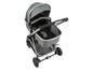 Une poussette grise avec une nacelle pliable Bebe Confort.