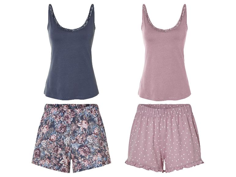 Pyjamas : hauts en jersey et shorts, imprimés fleuris et pois.