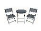 Ensemble de bistrot noir avec deux chaises pliantes et une table ronde.