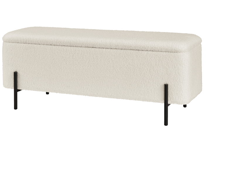 Banc de rangement en tissu bouclé crème avec pieds noirs