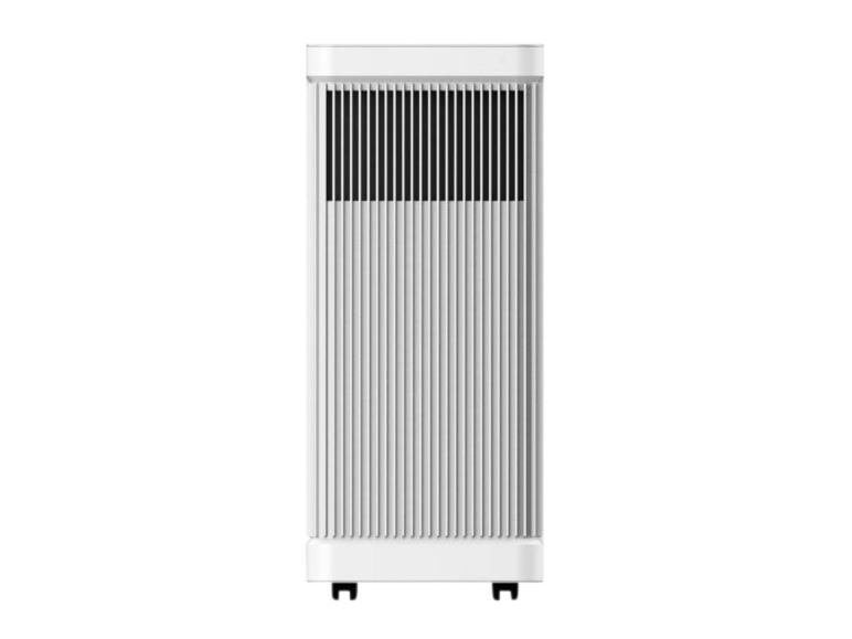 Radiateur vertical blanc avec grille et roulettes