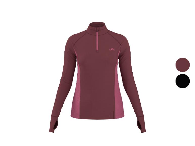 Haut de sport à manches longues et fermeture éclair pour femme, couleur bordeaux.