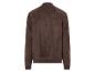 Une veste bomber en cuir marron.