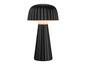 Une lampe de table noire avec un abat-jour plissé.