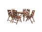 Ensemble de jardin en bois : table et six chaises pliantes.