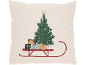 Coussin de Noël avec traîneau, sapin, cadeaux et flocons de neige
