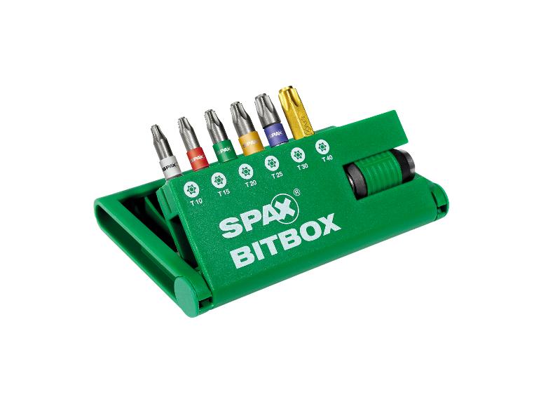 Un jeu de tournevis vert avec six embouts de différentes tailles et le texte 'BITBOX'.