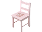 Chaise d'enfant en bois rose avec illustration d'écureuil sur l'assise.