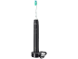 Brosse à dents électrique noire avec tête blanche sur une base de chargement.