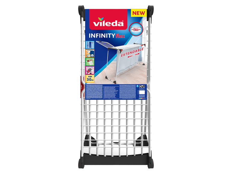 Séchoir Vileda Infinityflex, extensible, avec 30 mètres de longueur de séchage.
