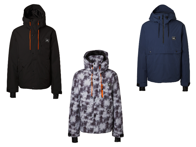 Vestes freeride homme CRIVIT : noire, à motifs et bleu foncé.
