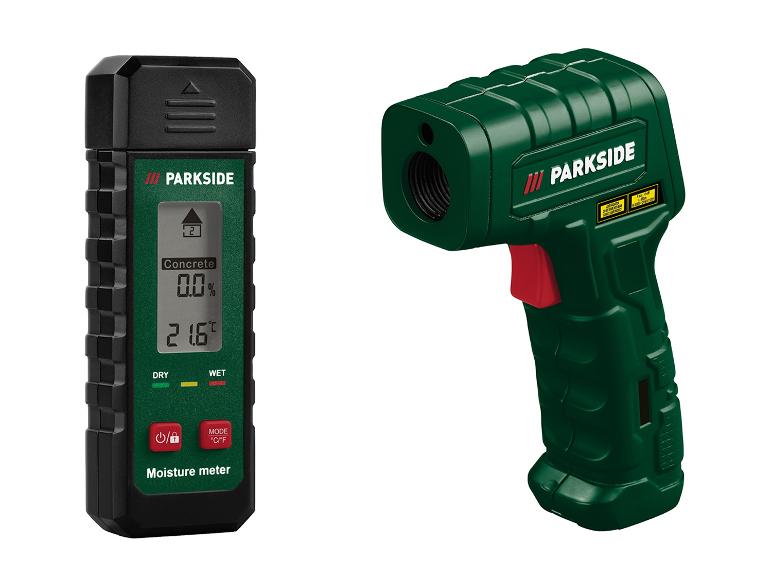 Deux instruments de mesure Parkside : un humidimètre et un thermomètre infrarouge.