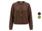 Cardigan en maille marron avec boutons, avec échantillons de couleur marron et vert olive.