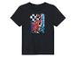 Un t-shirt noir avec un imprimé Spiderman.