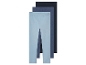 Trois leggings pour filles dans des tons bleus.