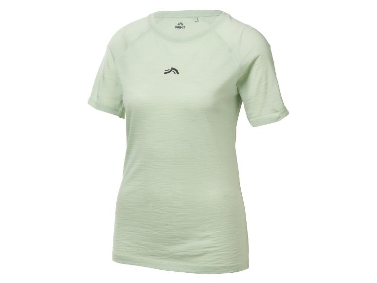 Haut de sport Crivit vert clair à manches courtes pour femme avec un motif texturé subtil.