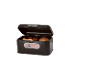 Boîte à pain en métal marron contenant des viennoiseries