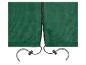 Housse en tissu vert avec fermeture éclair centrale et deux cordons de serrage réglables en bas.