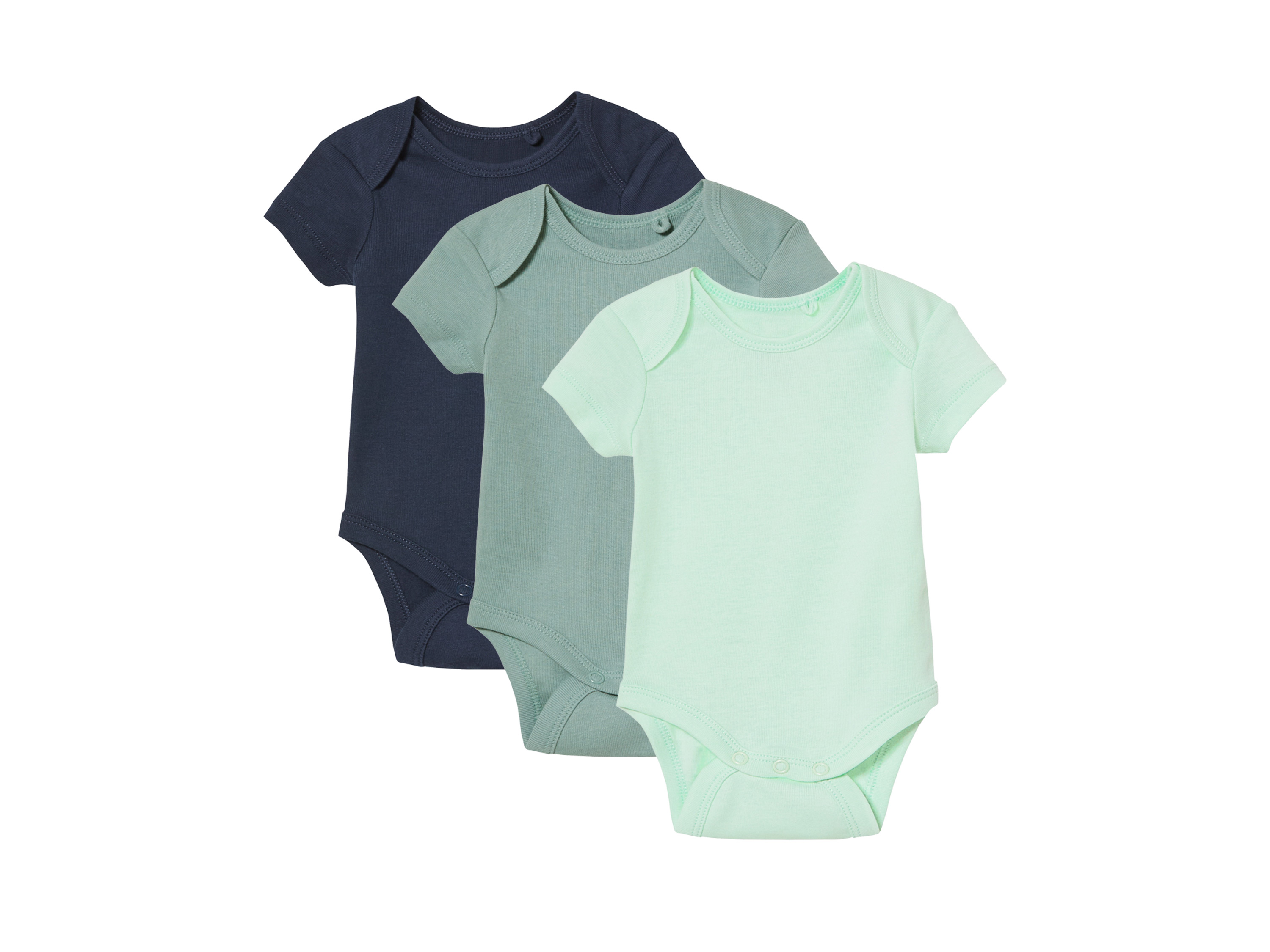 lupilu® Lot de 3 bodies bébé (bleu/vert clair/aqua, 50/56)
