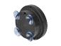 Horloge de douche ronde noire avec quatre ventouses et texte 'OPEN CLOSE'.
