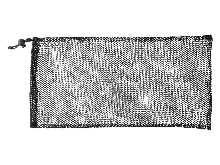 Petit sac en filet noir avec cordon de serrage.