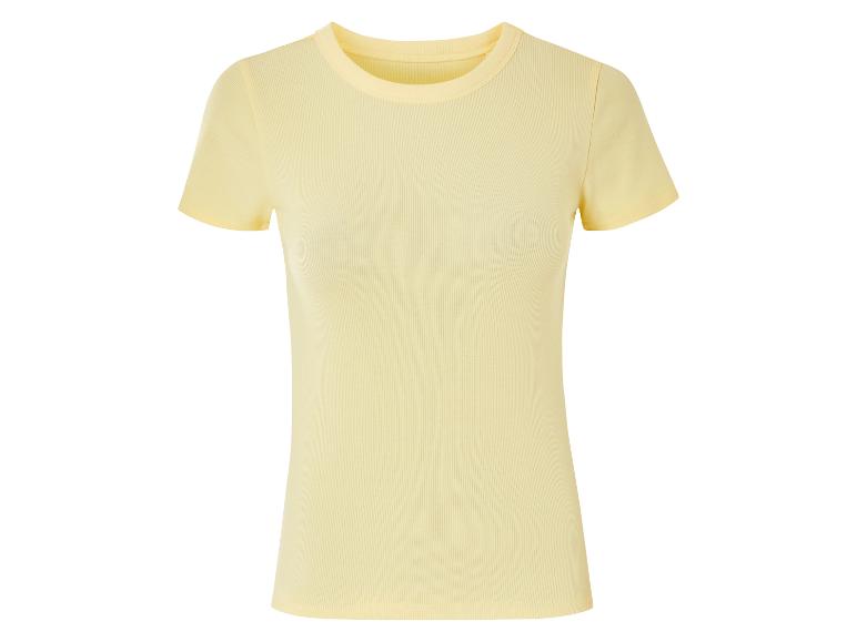 T-shirt jaune pâle à manches courtes, côtelé.