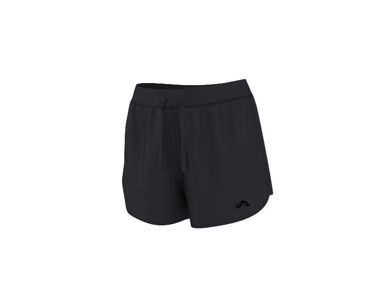 Shorts de sport noirs avec taille élastique et cordon de serrage, petit logo sur la jambe.