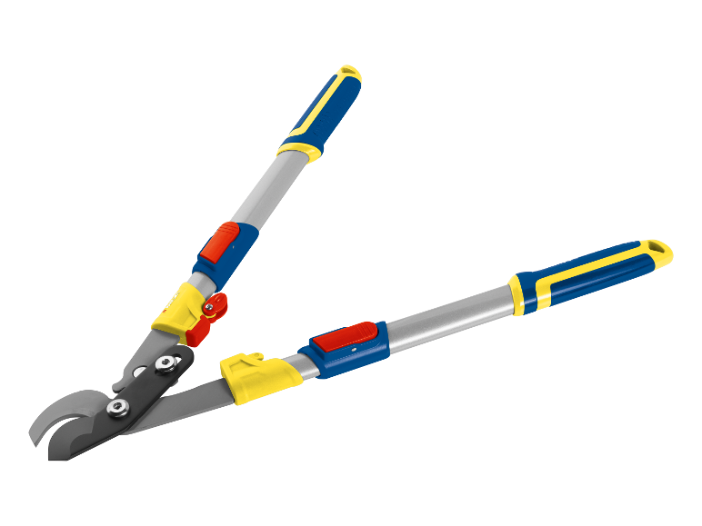 Sécateur Fiskars à long manche pour atteindre les branches hautes.