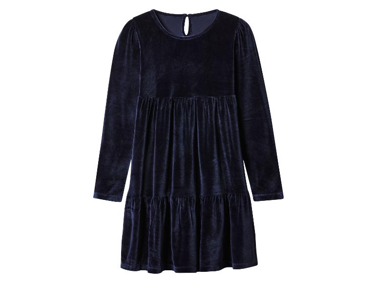 Robe en velours bleu foncé à manches longues et volants