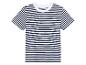 T-shirt rayé bleu marine et blanc à manches courtes.