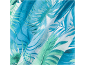 Tissu imprimé tropical de feuilles bleues et vertes, plié.