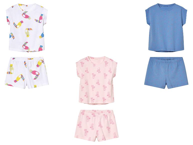 Pyjamas enfant : hauts et shorts imprimés toucans et pois.
