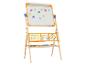 Tableau éducatif en bois avec tableau noir, tableau magnétique, horloge et abaque.