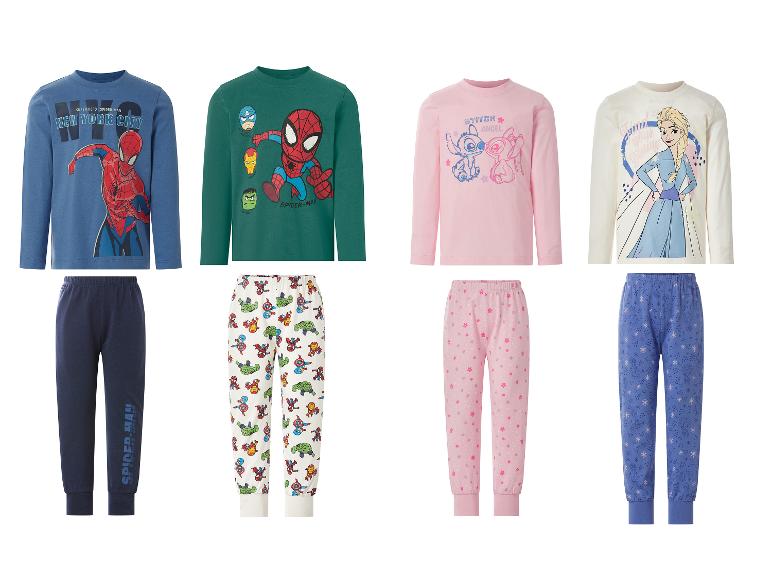 Pyjamas enfants à manches longues : deux avec Spider-Man, un avec Stitch et Angel, un avec Elsa.