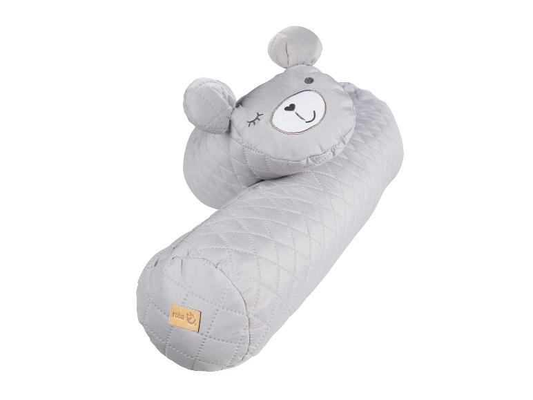 Coussin d'allaitement gris matelassé avec tête d'ourson