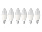 Six ampoules LED en forme de bougie blanches.
