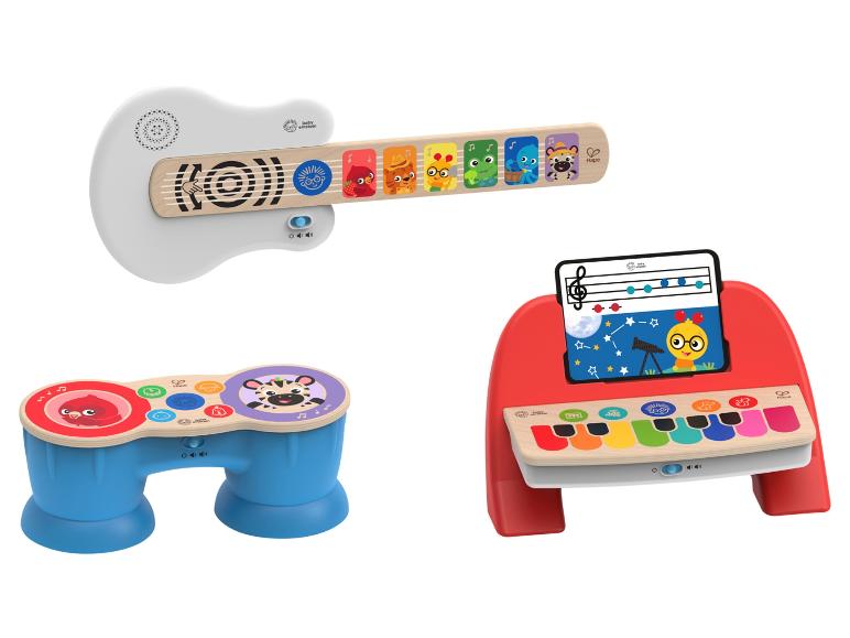 Instruments de musique Baby Einstein : guitare, tambours et piano avec motifs d'animaux.