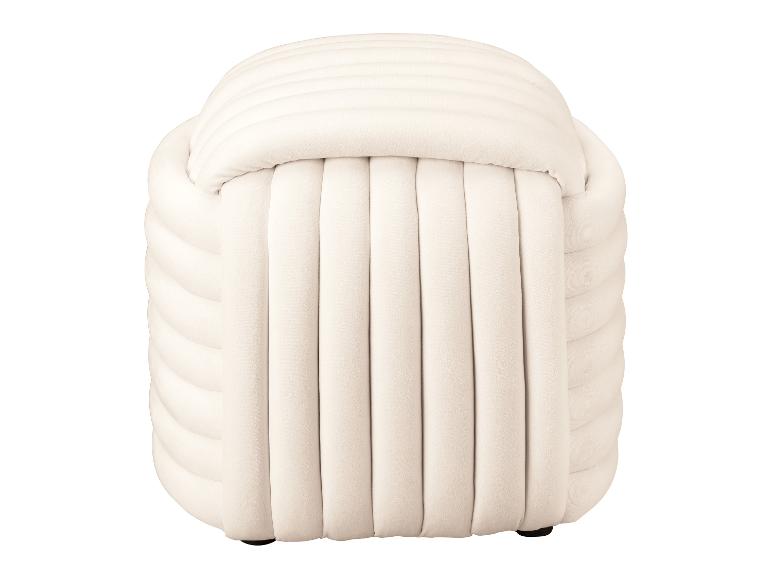 Pouf tressé crème avec plis verticaux.