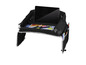 Un support noir pour tablette avec des compartiments pour stylos et marqueurs.